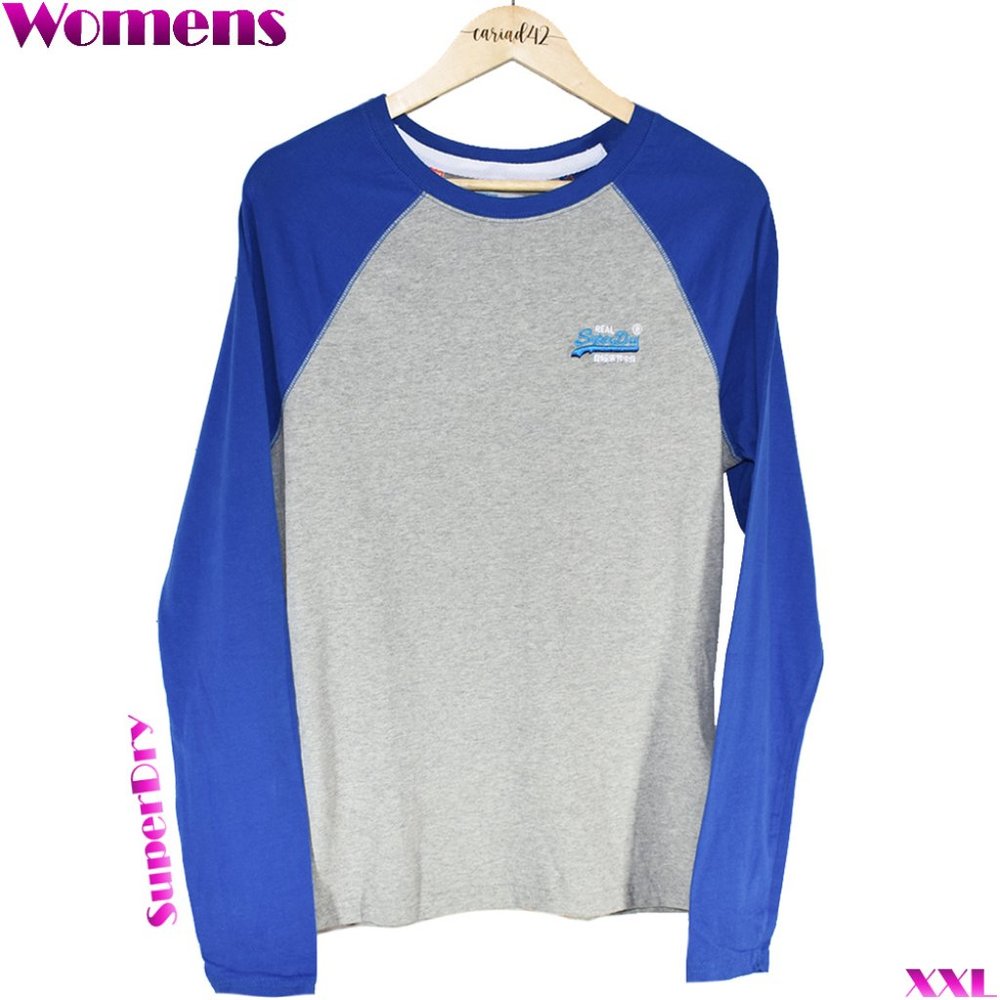 SuperDry Women's XXL Gray & Blue Baseball T-Shirt